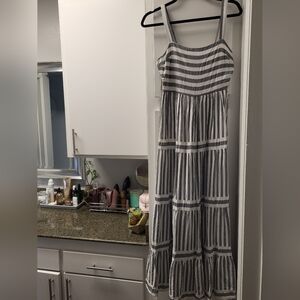 Gray and white striped maxi dress